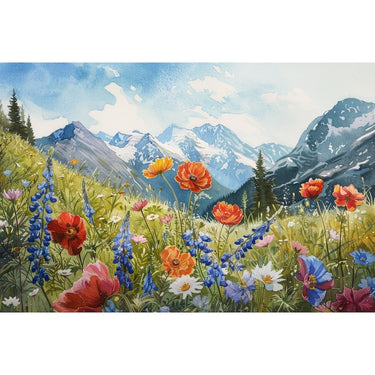 Mountain with Flowers Canvas